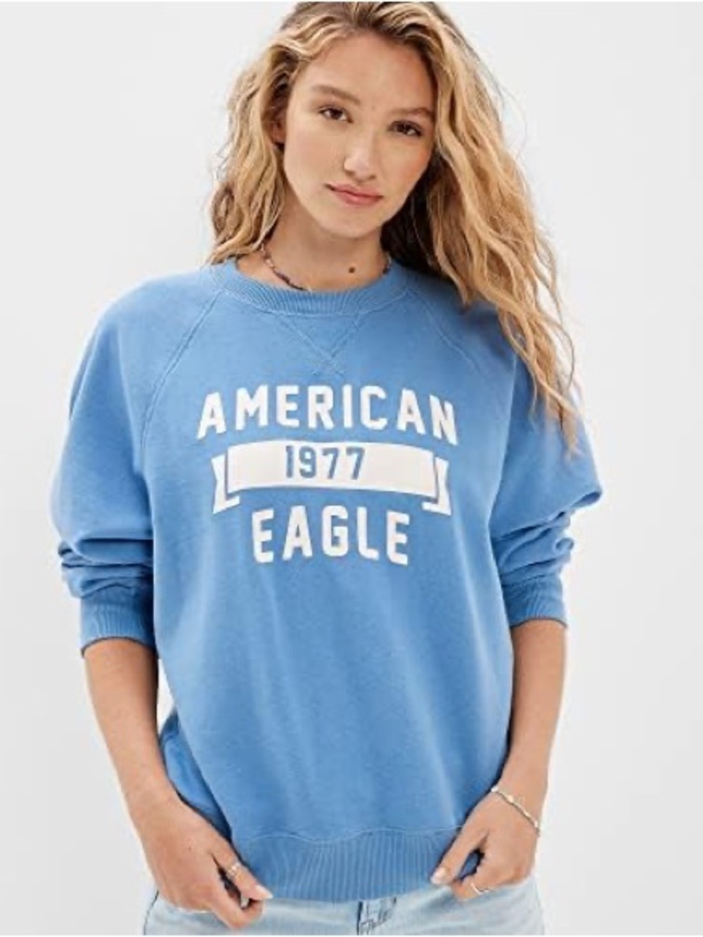 American Eagle Blue Graphic Crew Sweatshirt - 'American Eagle 1977'